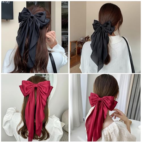 Bow Clips for Women, ELKINROVIC Mini Bow Clips Long Soft Small Coquette Bows Ribbon Bowknot Hair Bows for Girls Adult Kids(8Packs)