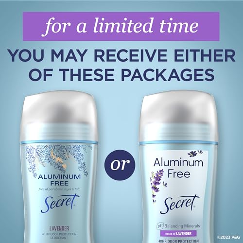 Secret Aluminum Free Deodorant for Women, 48hr Odor Protection, Free of Parabens Dyes Talc & Baking Soda, Lavender Scent, 2.4 oz