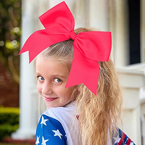 24 PCS 8" Large Cheer Bows Pink Girl Hair Bows Cheerleading Softball Team Bow Hair Accessories for cheerleaders football Competition Sports