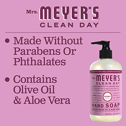 MRS. MEYER'S CLEAN DAY Hand Soap, Made with Essential Oils, Biodegradable Formula, Peony, 12.5 fl. oz