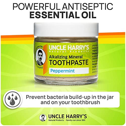 Uncle Harry's Peppermint Remineralizing Toothpaste | Natural Whitening Toothpaste Freshens Breath & Promotes Enamel | Vegan Fluoride Free Toothpaste