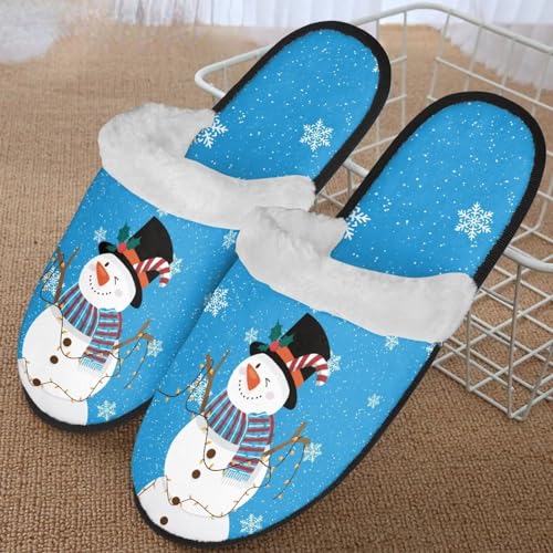 ZPINXIGN Winter Fuzzy Slippers for Women Cute Snowman House Slippers Travel Hotel Spa Indoor Fluffy Slippers Xmas Shoe for Men