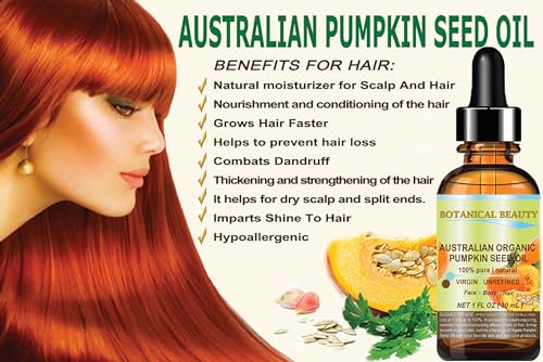 ORGANIC PUMPKIN SEED OIL Australian. 100% Pure/Natural/Undiluted/Unrefined Cold Pressed Carrier Oil. 1 Fl.oz.- 30 ml. For Skin, Hair, Lip And Nail Care. "One Of The Richest Sources Of Enzymes,