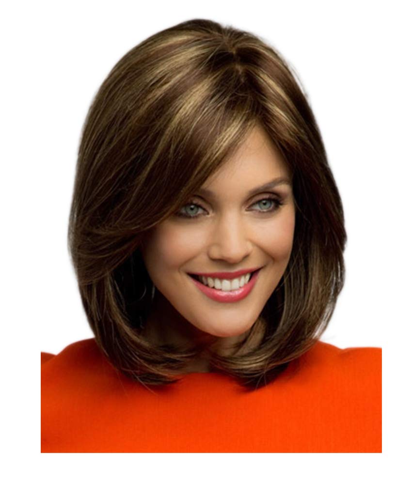 Sharebeauty Straight Medium Side Part Deep Brown Daily Bob Wig with Highlights for Women