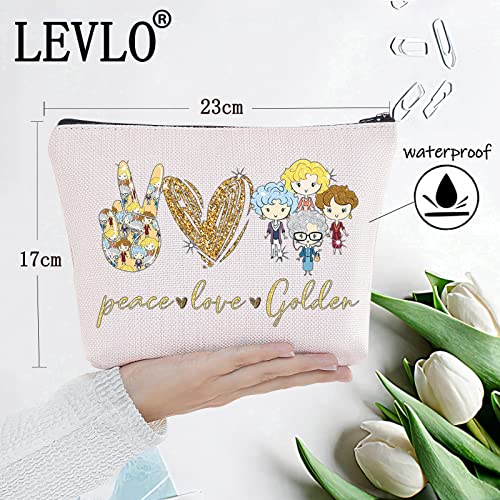 LEVLO Funny Golden Cosmetic Bag Golden TV Show Fans Gift Peace Love Golden Makeup Zipper Pouch Bag For Friend Family BFF(Peace Love Golden)