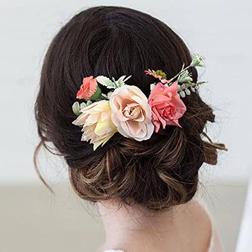 Fangsen Wedding Yucca Gloriosa L Rose Flower Hair Comb Bridal Flower Hair Clip Floral Hair Accessories for Women and Girls (Ivory)