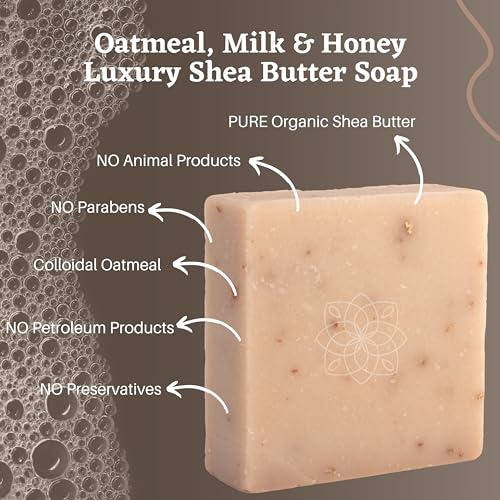 Majestic Lather Oatmeal, Milk & Honey Luxury Bar Soap For Face & Body - Gentle Skin Cleansing & Soothing with Colloidal Oatmeal, Shea Butter & Natural Oils. For All Skin Types