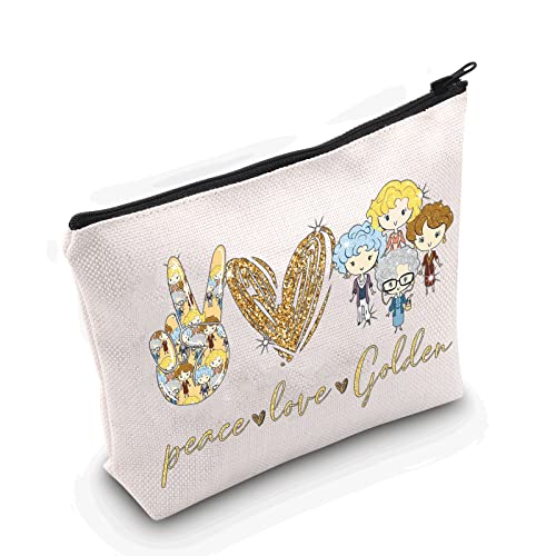 LEVLO Funny Golden Cosmetic Bag Golden TV Show Fans Gift Peace Love Golden Makeup Zipper Pouch Bag For Friend Family BFF(Peace Love Golden)