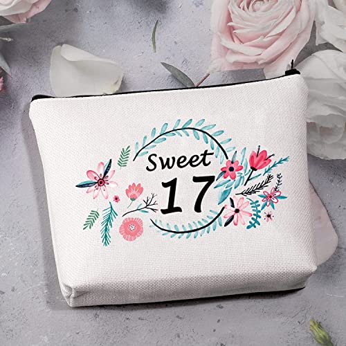 MBMSO Sweet 17 Makeup Bag Happy 17th Birthday Gift Bag 17 Year Old Girl Gifts Inspirational Gifts always Remember You are Braver than You Believe (Sweet 17)