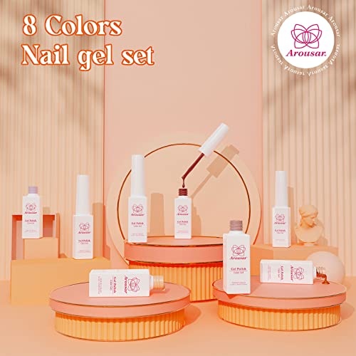 Arousar Gel Polish,8 Colors Nude Pink Skin Tones Starter Kit,Fall Thanksgiving Day All Seasons Neutral Brown Soak Off Nail Gel Polish Set,Quick Dry Nail Lamp Manicure Art,DIY Salon Home Gift