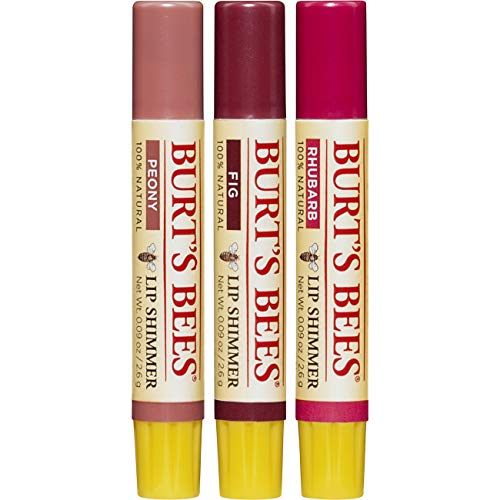 Burt's Bees Kissable Color Holiday Gift Set, 3 Lip Shimmers in Gift Box, Warm Collection in Peony, Fig and Rhubarb