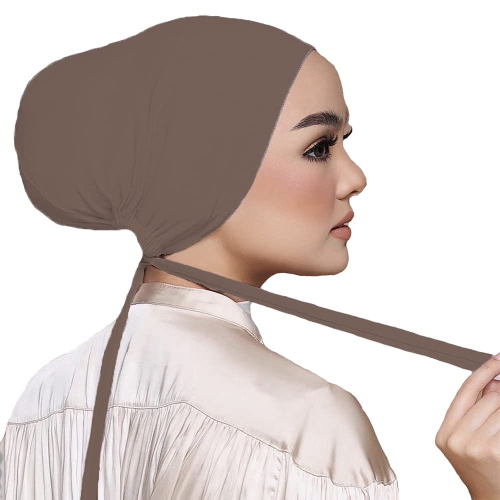 Hophor Women Under Scarf Hat Hijab Cap with Tie-Back Closure Hijab Caps Under Scarf for Women(Black+Khaki)