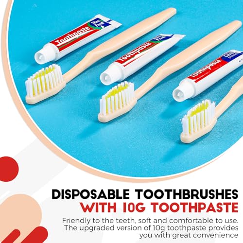 Qinyoung 30 Pack Disposable Toothbrushes with 10g Toothpaste Individually Wrapped Disposable Travel Toothbrushes Kit Bulk Toothbrushes for Homeless Nursing Home Hotel Charity