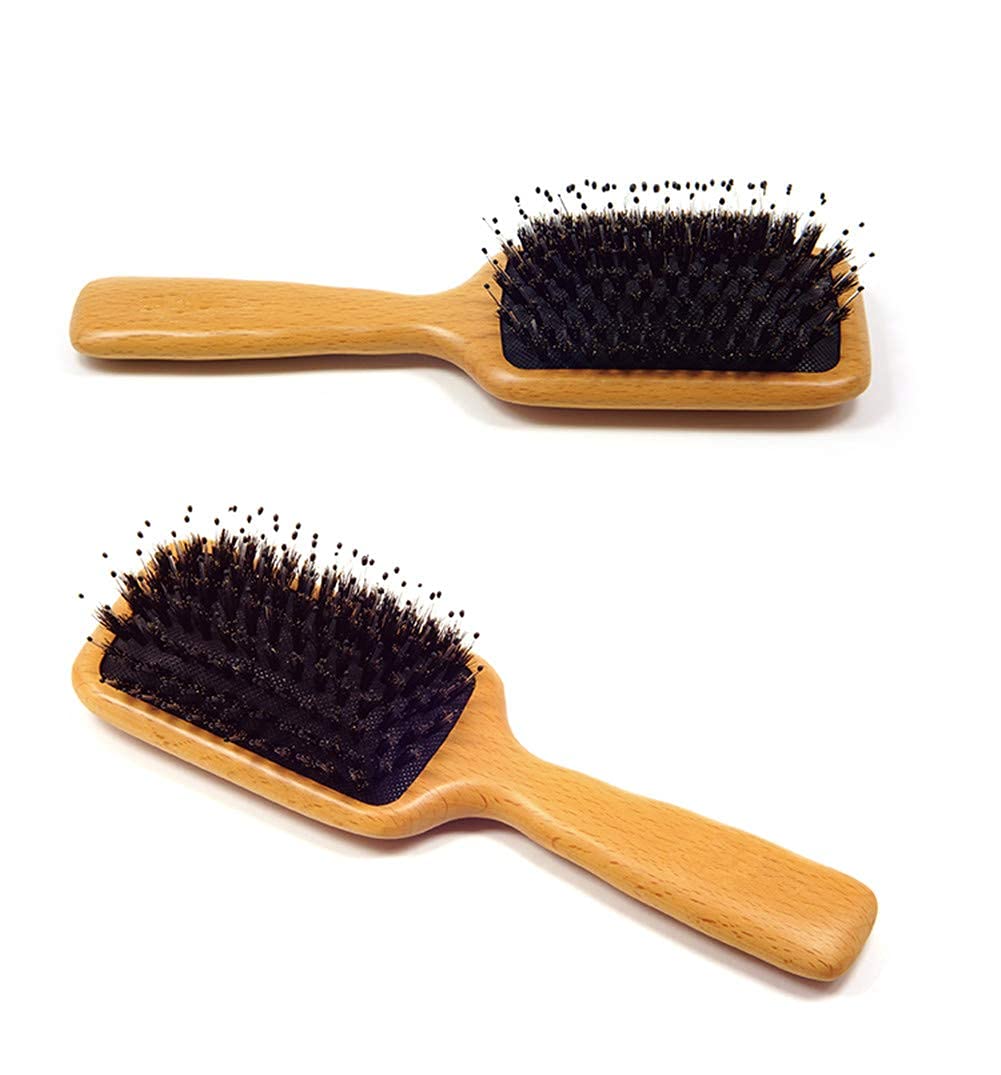 Boar Bristle Hair Brush - Textention Mini Natural Beech Wood Handle Cushion Massage Detangling Hair Brush for Pocket/Travel Size/Gift for Kids and Adults