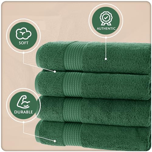 MAURA Basics Performance Bath Towels 100% Turkish Cotton with Hook Loops. Extra Large Luxury Absorbent Plush Towel Sets for Bathroom, Daily Use American Standard Size 27”x54”, Hunter Green