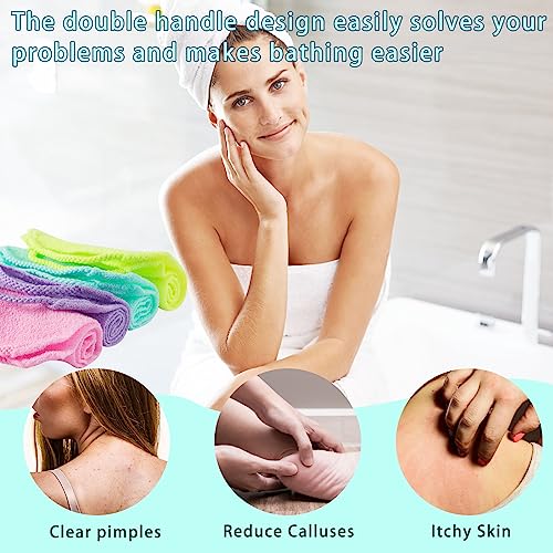 4 Pcs Exfoliating Back Scrubber with Handles,Nylon Back Exfoliator Extended Length Back Washers Stretchable Exfoliating Washcloth Pull Strap Shower Scrubber for Body Cleans Skin Massages for Women Men