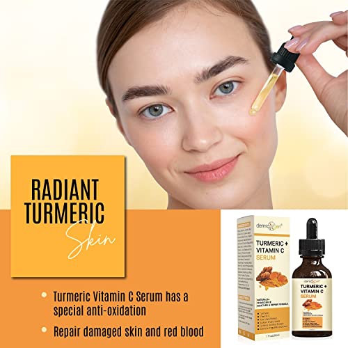 DERMAXGEN Turmeric Face Serum + Vitamin C: Organic Moisturizer for Acne Reduction, Clear Skin Tone, & Anti-Aging Benefits - Hydrate Dull & Dry Skin - Facial Serum - 1 FL OZ