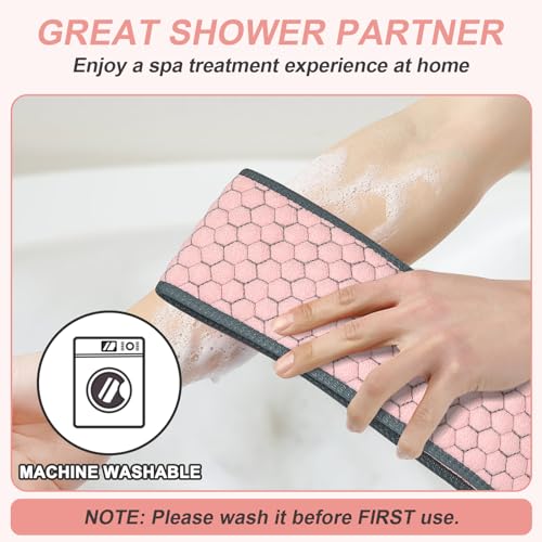 dodiff Exfoliating Back Scrubber for Shower, 38 Inches Back Washer with Handles, Exfoliating Washcloth Body Exfoliator Bath Tool to Scrub Your Body Deeply for Men & Women Exfoliation (Pink)