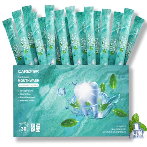 Mouthwash Travel Size Portable Mouthwash Packets to Go, Alcohol & Fluoride Free Fresh Mint Mouthwash Strips for Superior Oral Hygiene,30 Individual Disposable Mouthwash Packs