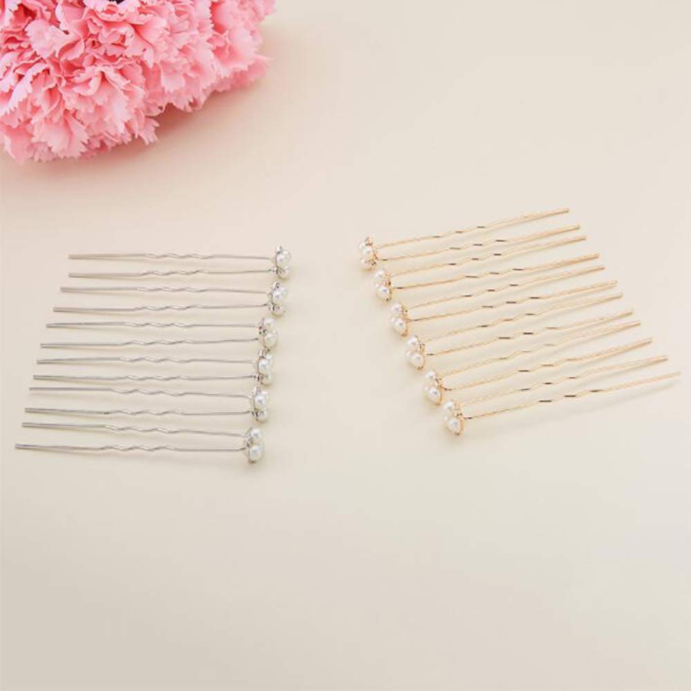 Anglacesmade Bridal Hair Pins Crystal Hair Pin Pearl Bobby Pins Wedding Headpiece Bridesmaid Flower Girl Hair Accessories for Women and Girls(Gold)