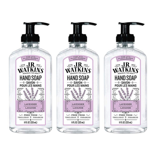 J.R. Watkins Gel Hand Soap, Scented Liquid Hand Wash for Bathroom or Kitchen, USA Made and Cruelty Free, 11 fl oz, Lavender, 3 Pack