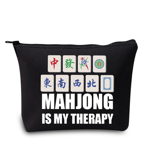 LEVLO Funny Mahjong Cosmetic Make Up Bag Mahjong Lover Gift Mahjong Is My Therapy Makeup Zipper Pouch Bag For Friend Family (Mahjong Black)