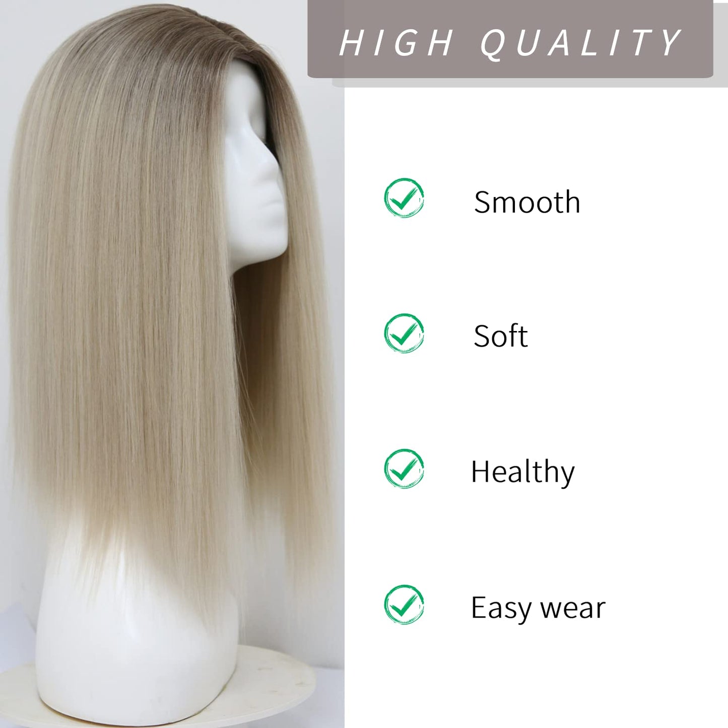 Ash Blonde Ombre Short Straight Heat Resistant Synthetic Wig Glueless No Lace Wig For Women Middle Part Easy Wig Costume Medium Length Party Wig Daily Use Wig 14 Inch