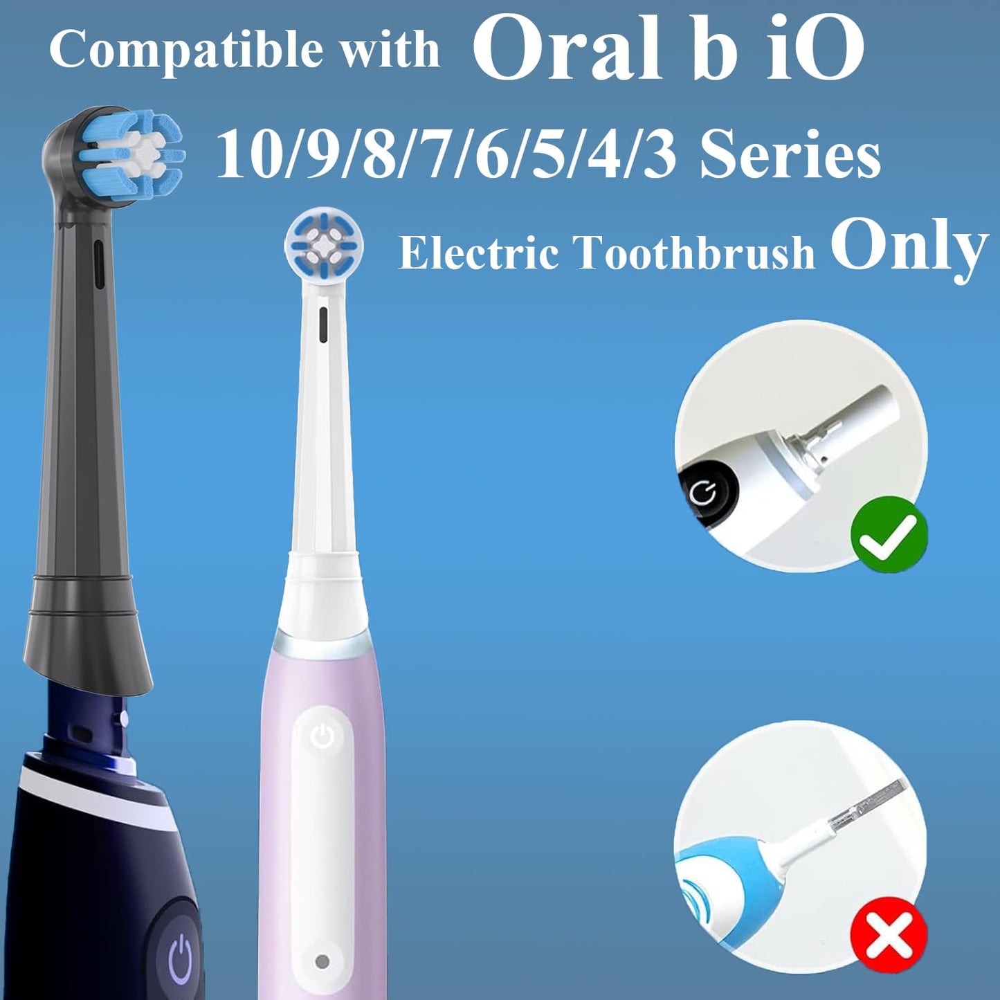 Toothbrush Replacement Heads for Oral b iO Electric Toothbrush, Refill Compatible with Oral b io 3, 4, 5, 6, 7, 8, 9, 10 Series, Dupont Soft Bristles, 8 Pack, Black/White