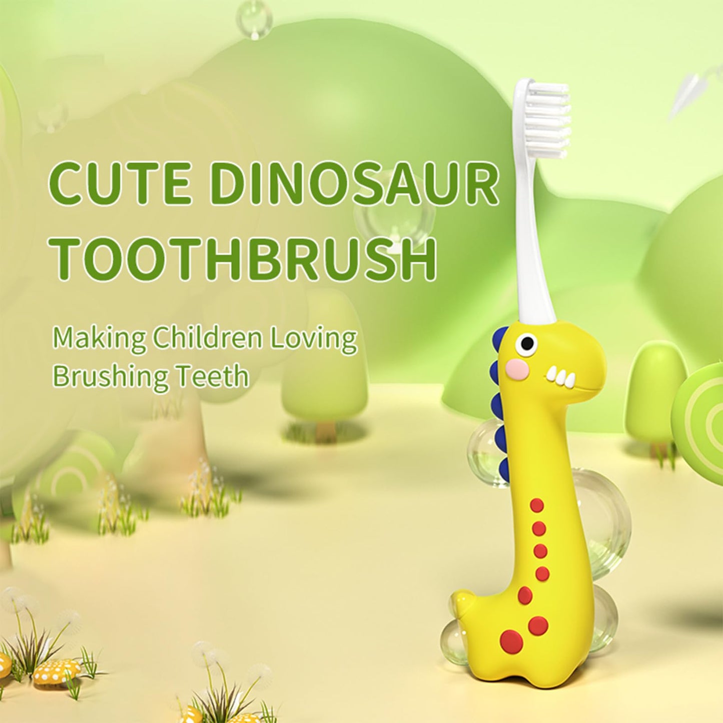 TiaYin Dinosaur Kids Toothbrush, 0.12mm Soft Filament Toddler Toothbrush for Kids 6-12 Make Brushing Fun and Protect Kids Delicate Teeth (Orange, 1PC)