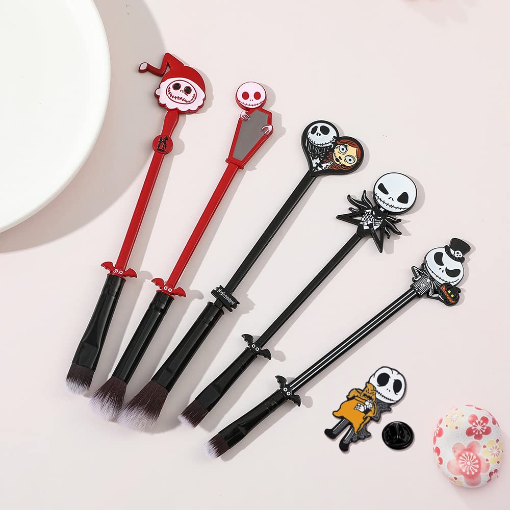 6pcs The Nightmare Before Christmas Makeup Brushes Corpse Bride Anime Makeup Brush Set Jack Skellington Eyeshadow Brushes Halloween Make Up Kit (5PCS Set -1) (6PCS)