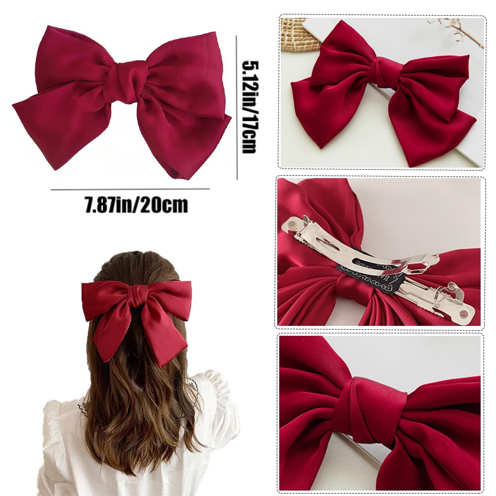 Bow Clips for Women, ELKINROVIC Mini Bow Alligator Clips Long Soft Small Coquette Bows Ribbon Bowknot Hair Bows for Girls Adult Kids Pink&Red(4Packs)