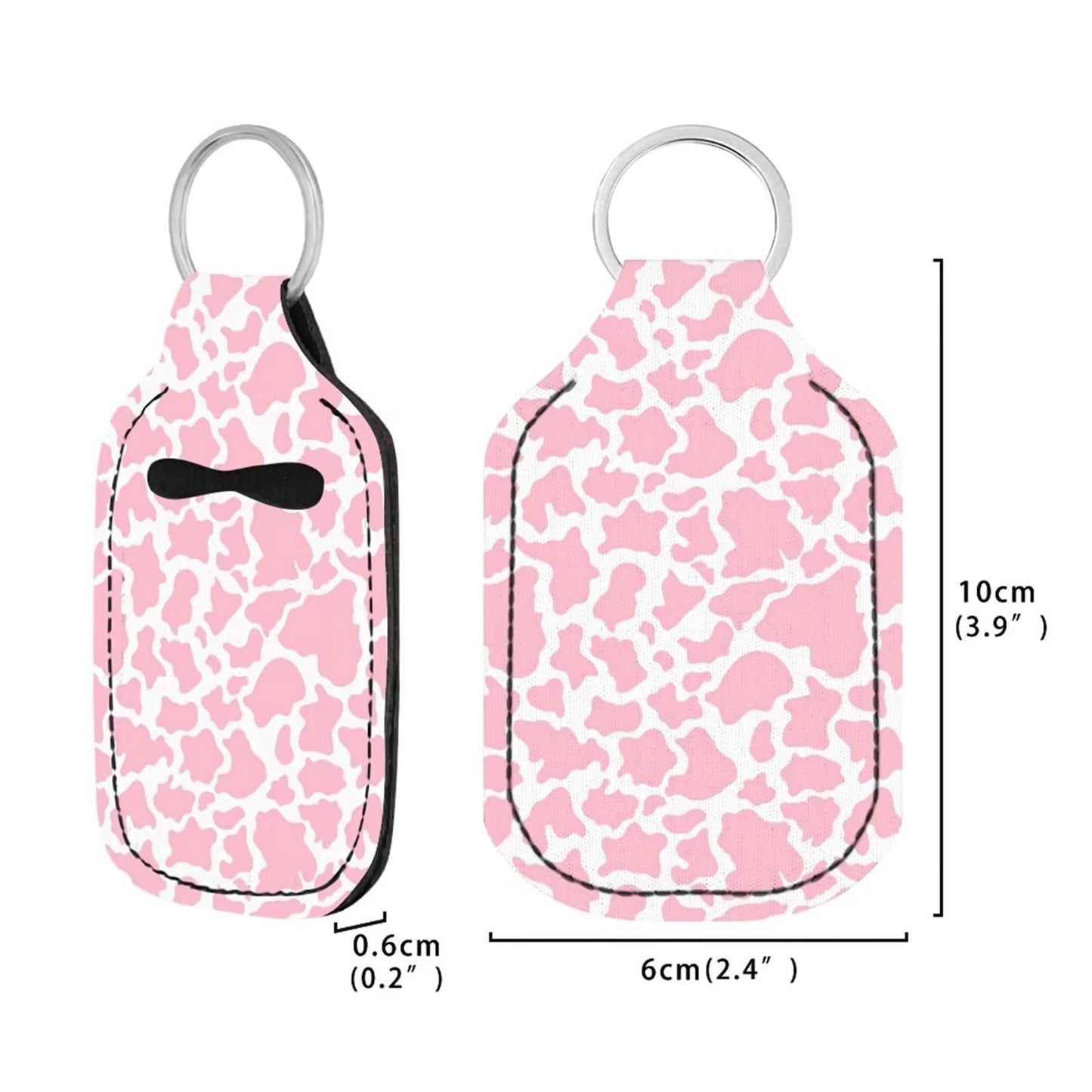 Suobstales 3 Pieces Travel Bottle Keychain Holders Set Cow Print Chapstick Holder Keychain Wristlet Lanyards Pink Travel Makeup Accessories for Women Girls