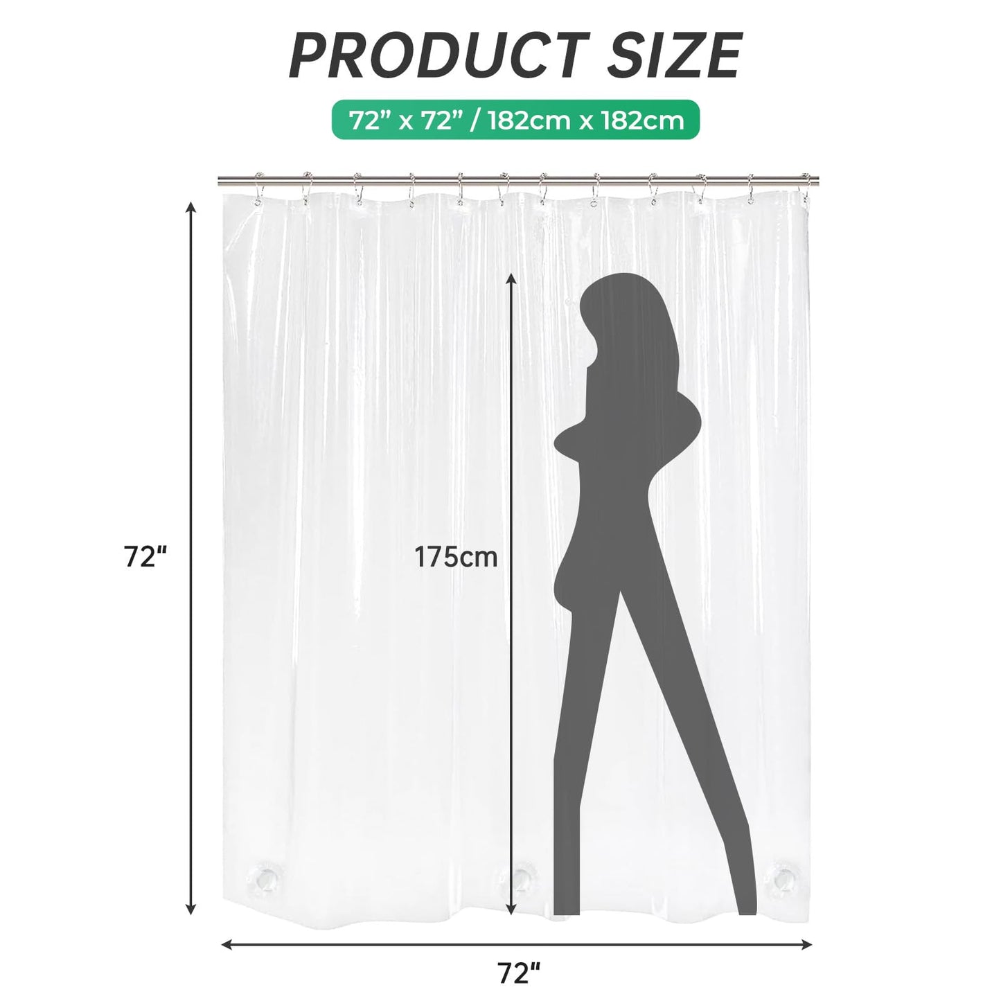 AmazerBath Plastic Shower Curtain Clear Premium PEVA, Clear Shower Curtain Heavy Duty 8G, Weighted Shower Curtains for Bathroom Accessories with 3 Big Stones and 12 Rustproof Grommets, 72x72 Inches