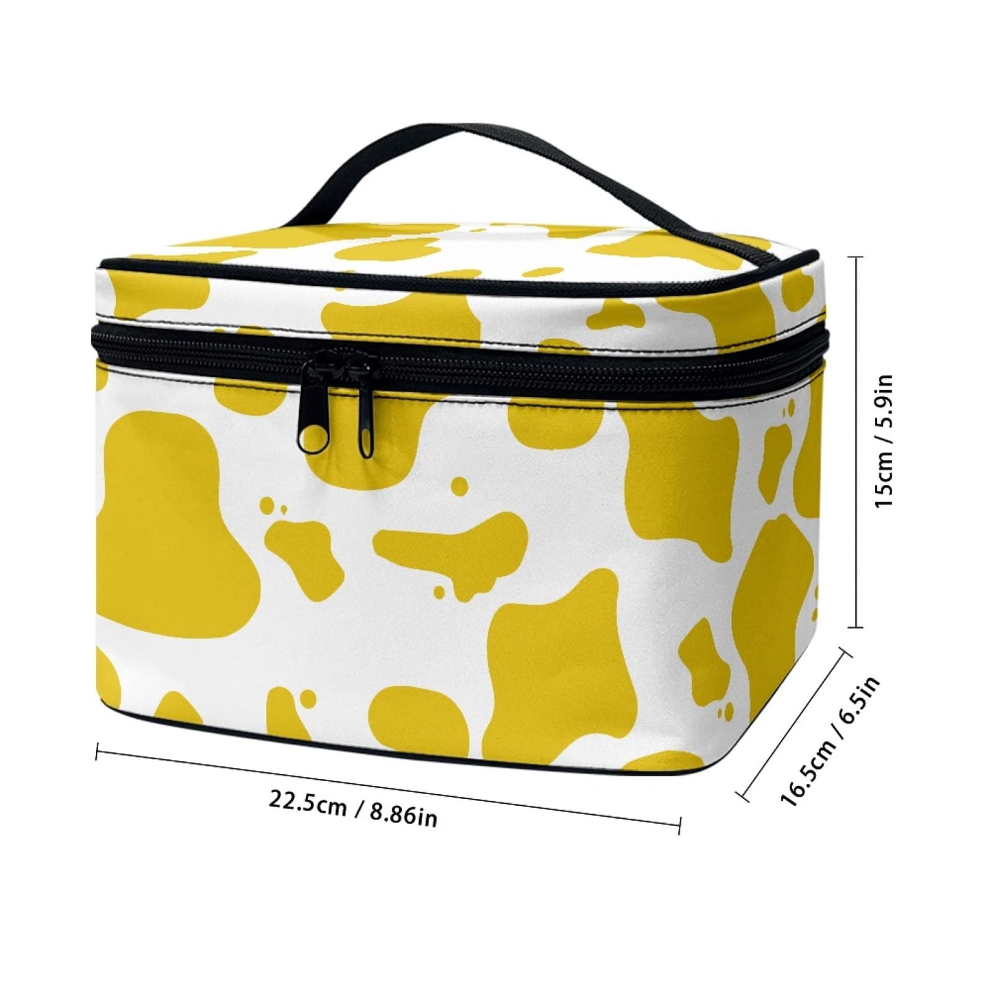 Horeset Yellow Cow Print Women's Makeup Bag Travel Portable Bag with Handle High-Capacity Shoulder Bag with Inside Pocket