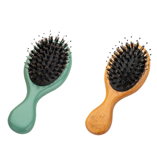 Hair Brush Mini Boar Bristle Hairbrush for Thick Thin Straight Curly Hair, 2 Pcs Natural Beech Wood Handle Cushion Massage Detangling Hair Brush for Men Women Gilrs Boys