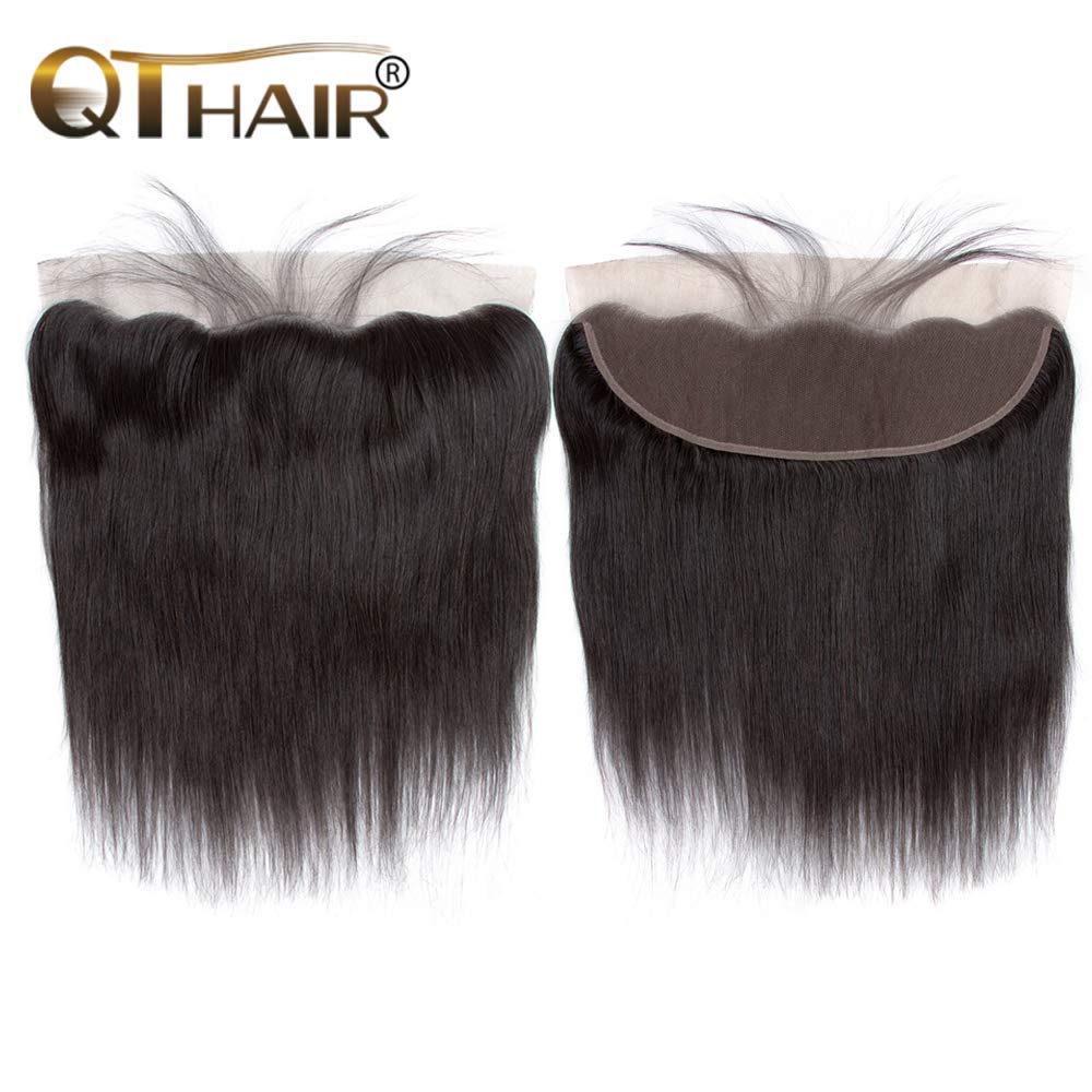 QTHAIR 14A 13x4 Lace Frontal Swiss Lace Pre Bleached Knots Frontal Pre Plucked Straight Lace Frontal Virgin Human Hair Invisible Lace Thinnest Knots Ear to Ear Frontal 10Inch Virgin 150% Density