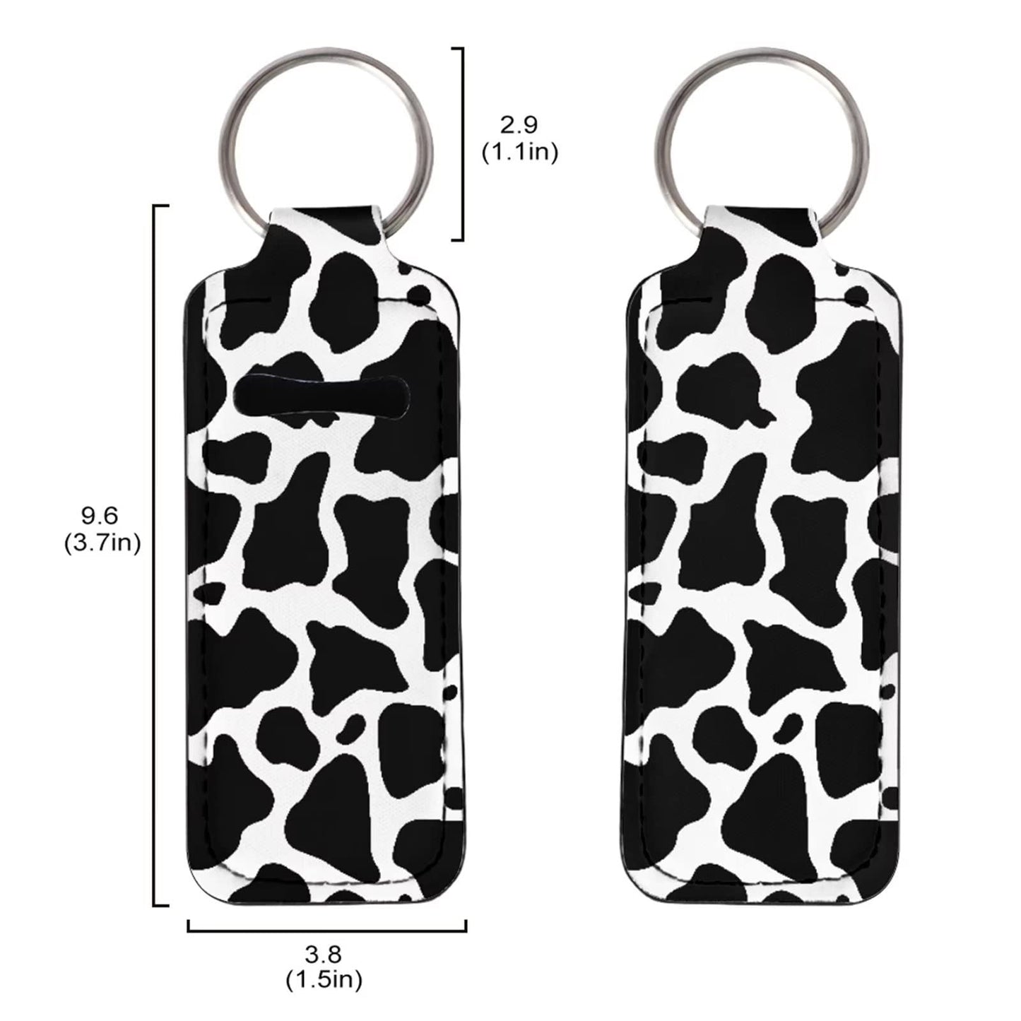 Suobstales Cow Print Chapstick Holder Keychain Neoprene Wristlet Lanyard Travel Bottle Holder Keychain Kits for Women Black White Animal Print Elastic Lipstick Key Chain Holder Makeup Organizer Set