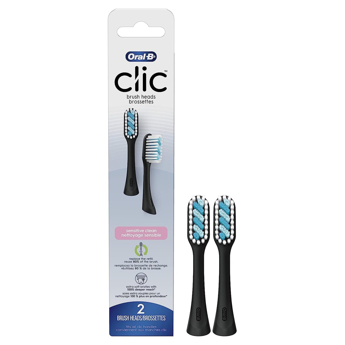 Oral-B Clic Toothbrush Sensitive Clean Replacement Brush Heads, Black, 2 Count (Pack of 3)