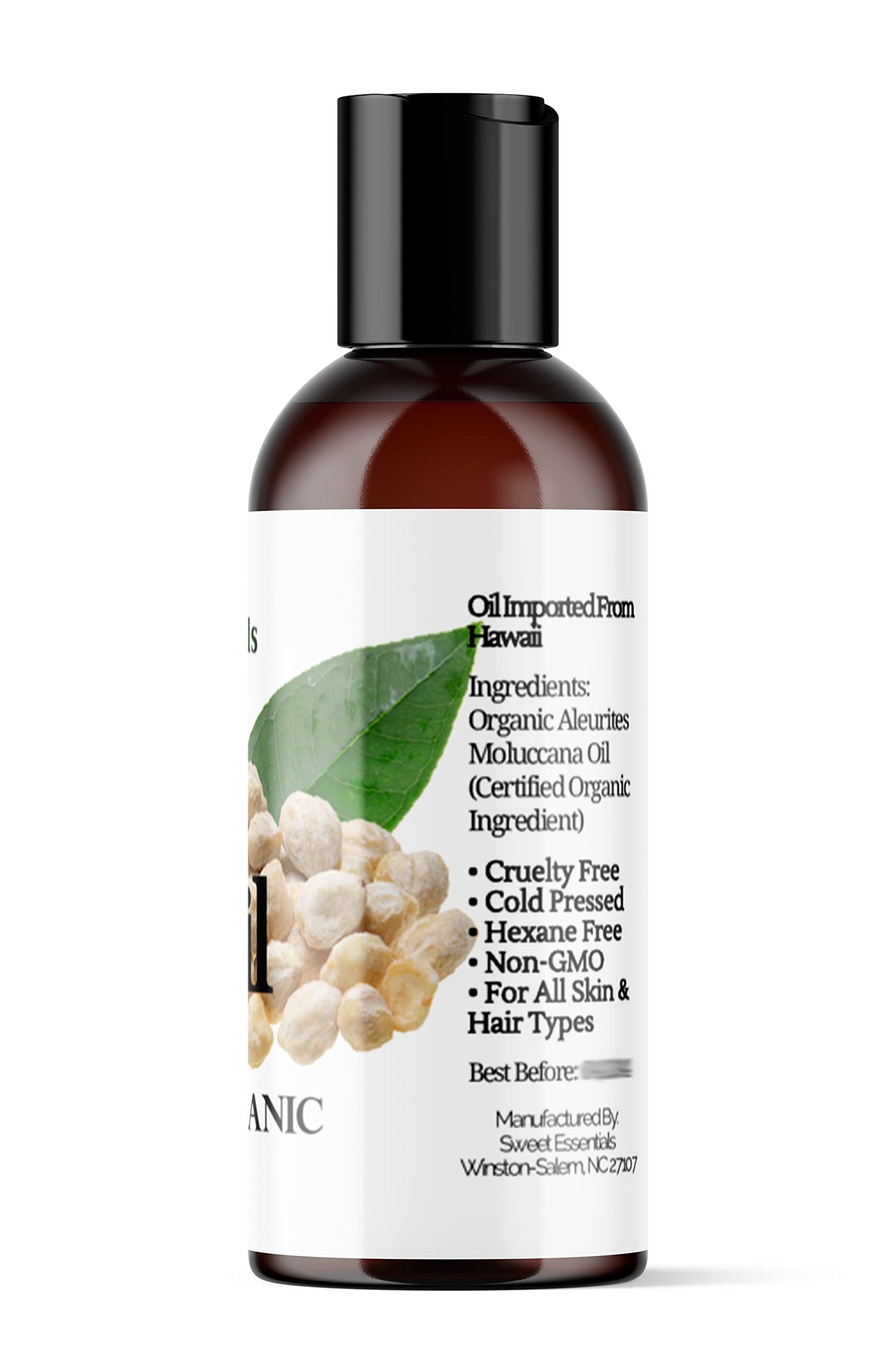 100% Organic Kukui Nut Oil | Imported From Hawaii | Various Sizes | 100% Pure | Cold-Pressed | Natural Moisturizer for Skin, Hair and Face | By Sweet Essentials (2 fl oz)