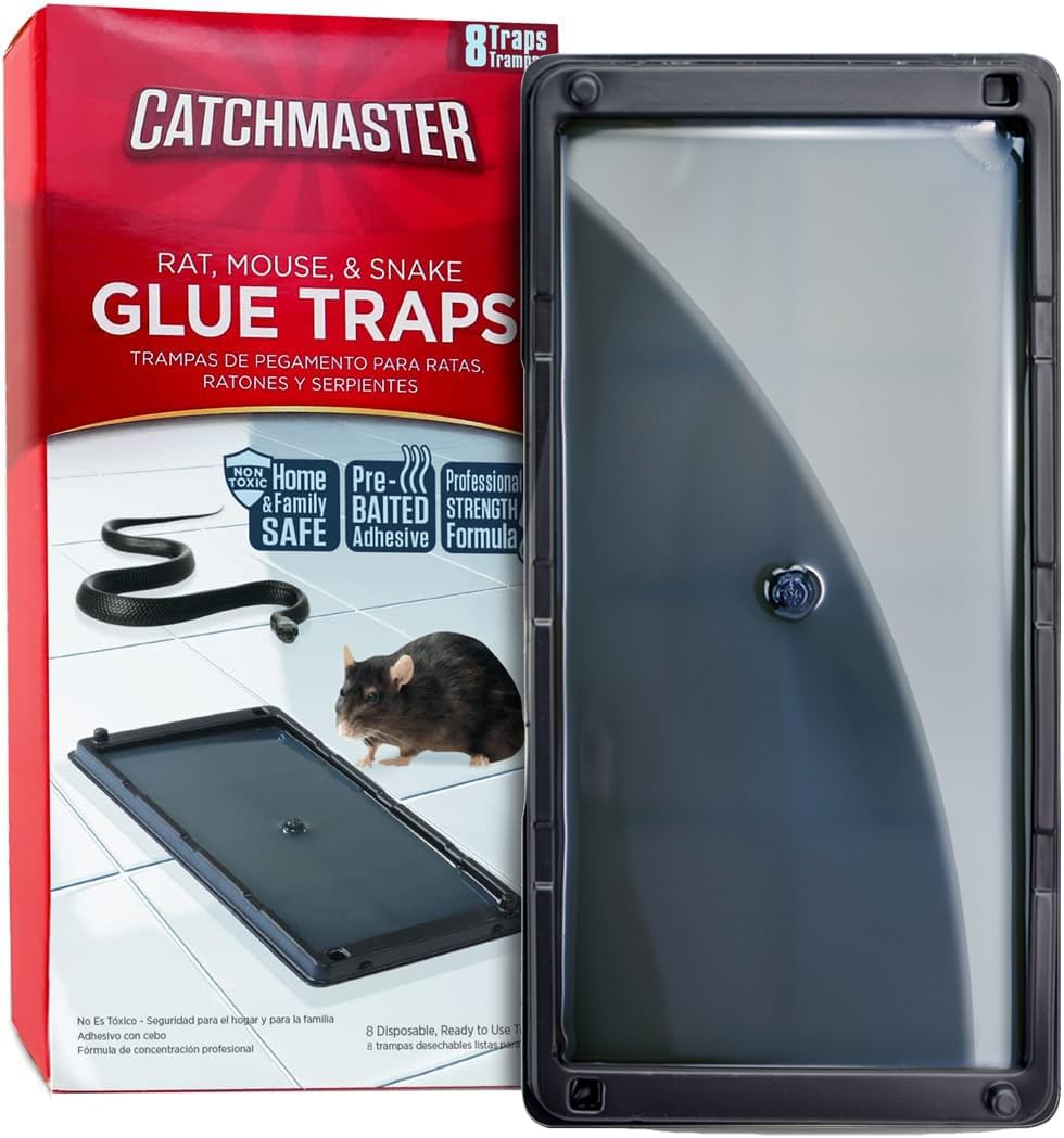 Catchmaster Rat & Mouse Glue Traps 8Pk, Large Bulk Rat Traps Indoor for Home, Pre-Scented Adhesive Plastic Tray for Inside House, Snake, Mice, & Spider Traps, Pet Safe Pest Control