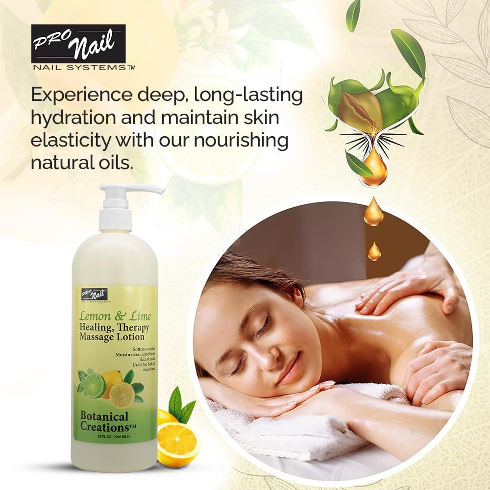 PRONAIL - Healing Therapy Massage Lotion - Professional Pedicure, Body and Hot Oil Manicure, Infused with Natural Oils, Vitamins, Panthenol and Amino Acids (Lemon and Lime, 32 Oz)