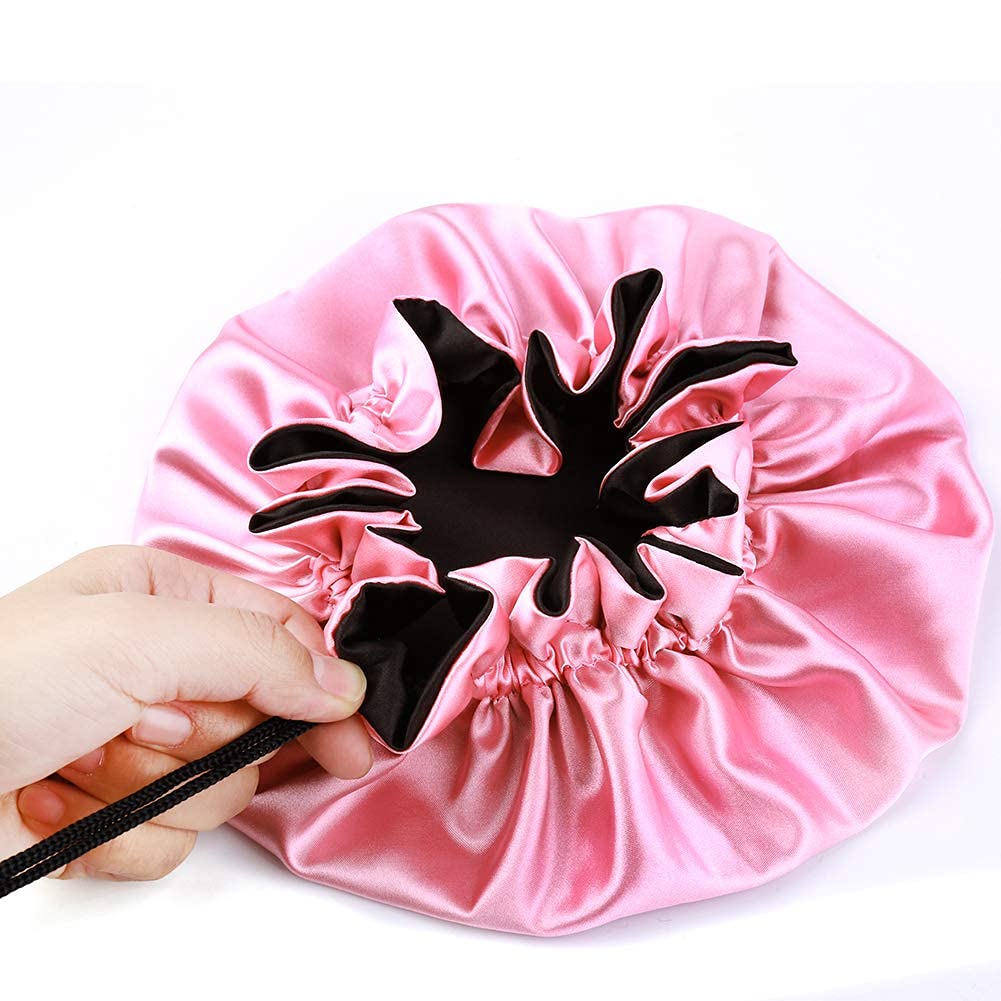 sent hair Kids Satin Bonnet Sleeping Cap, Adjustable Sleep Bonnet with Drawstring, Reversible Night Caps for 0-3 Years Old Kids/Child/Baby/Toddler (Double Layer Watermelon Red/Black)