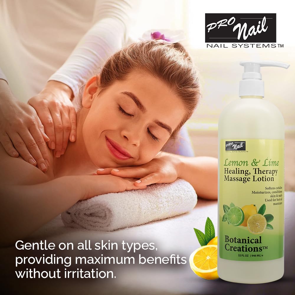 PRONAIL - Healing Therapy Massage Lotion - Professional Pedicure, Body and Hot Oil Manicure, Infused with Natural Oils, Vitamins, Panthenol and Amino Acids (Lemon and Lime, 32 Oz)