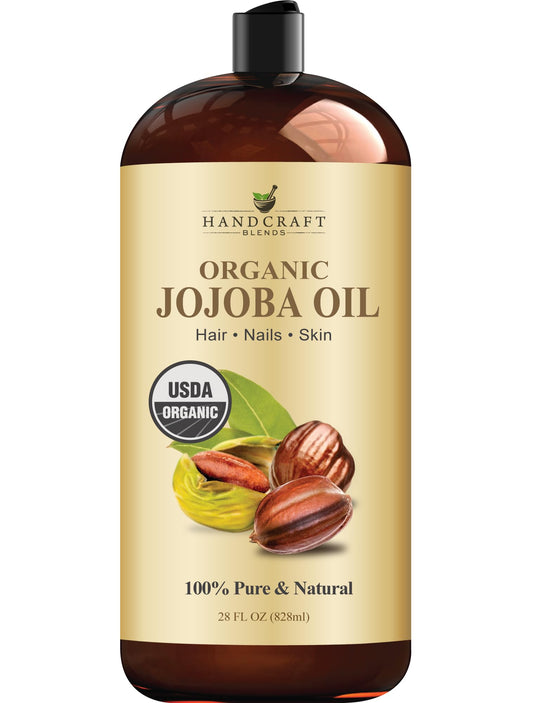 Handcraft Blends USDA Organic Jojoba Oil - 28 Fl Oz - 100% Pure and Natural - Premium Grade Oil for Face, Body and Hair - Anti-Aging Oil - Cold-Pressed and Hexane-Free