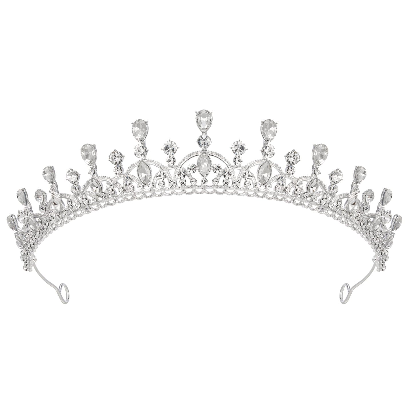 SWEETV Princess Tiara for Women, Crystal Wedding Tiaras for Bride, Silver Crown for Birthday Quinceanera Pageant Party Prom,Costume Hair Accessories Gift, 01 Silver