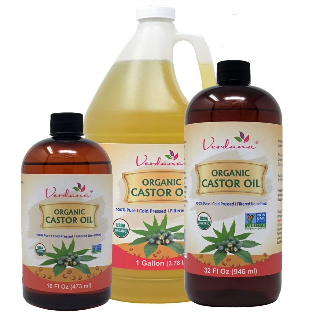 Verdana Organic Castor Oil – 16 Fl Oz size – Cold Pressed, Unrefined, Hexane Free - For Face, Hair, Pack Wrap