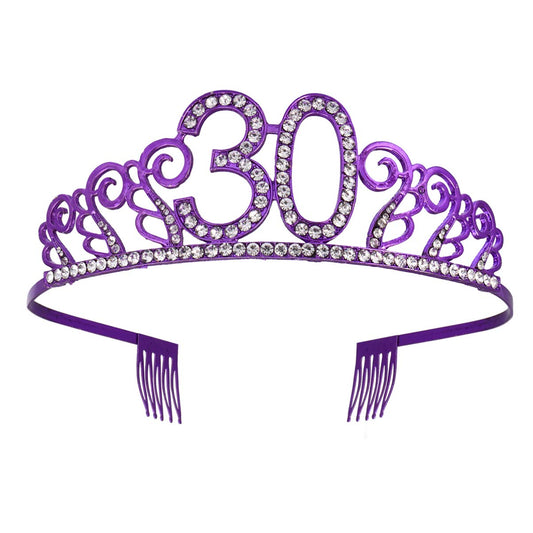 Beaupretty 30th Birthday Jewellery Gothic+mirror Skull Stationary Purple Woman Happy Birthday Number Metal Hairpin Stick Tiara Crown Birthday Hair Accessories