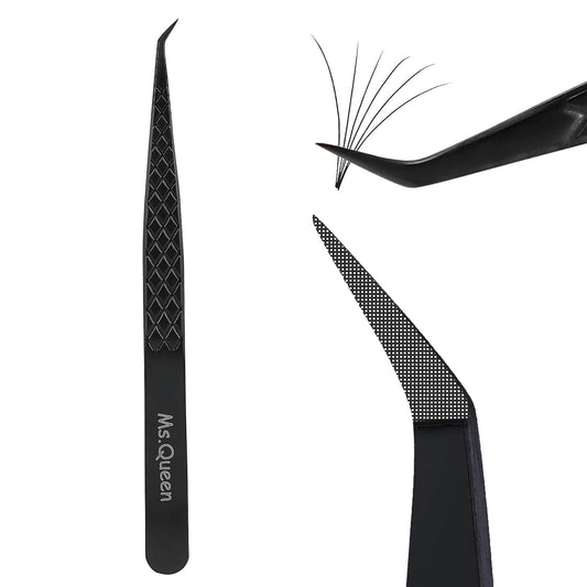 Ms.Queen Lash Extension Tweezers, Fiber Tip Lashing Tweezers for Volume & Individual Eyelash Extensions,Black