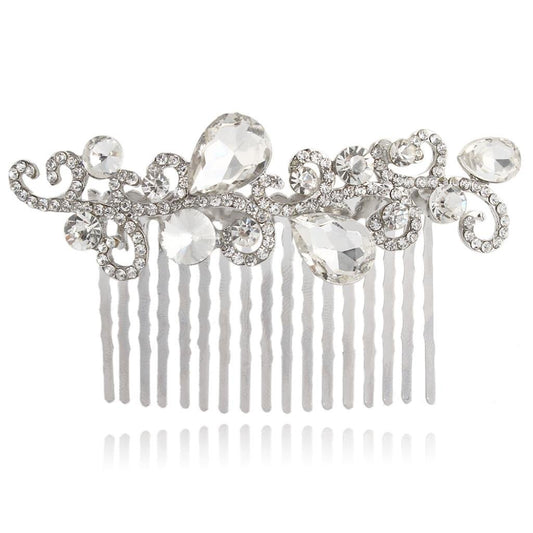 EVER FAITH Rhinestone Crystal Leaf Wave Tear Drop Wedding Bridal Hair Comb Clear Silver-Tone