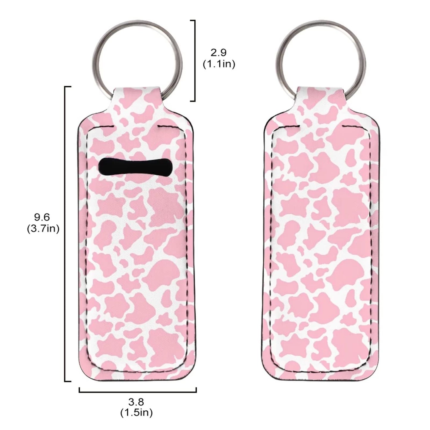 Suobstales 3 Pieces Travel Bottle Keychain Holders Set Cow Print Chapstick Holder Keychain Wristlet Lanyards Pink Travel Makeup Accessories for Women Girls